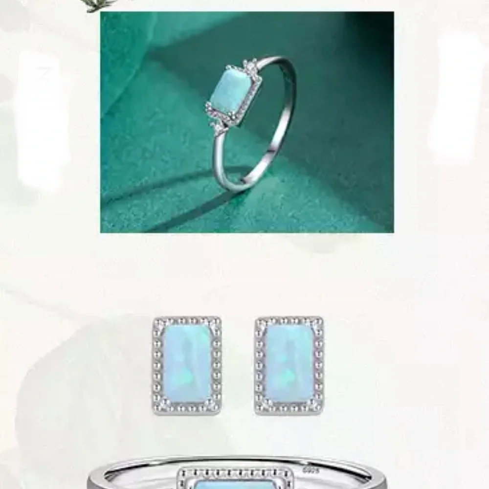 🌟HP🌟New 925 Sterling Silver Jewelry Set Natural Opal Ring & Earrings size7 - Picture 2 of 15